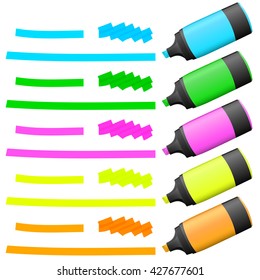 different colored high lighters with markings for advertising usage