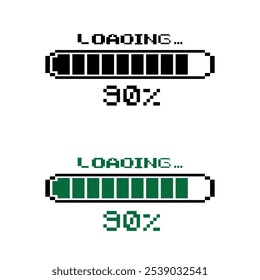 Verschiedene farbige Ladebalken zu 90% für Websites und grafische Ressourcen geladen.