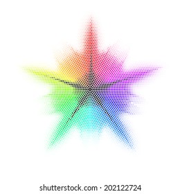 Different colored mosaic with five rays. Rainbow.
