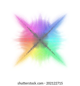 Different colored mosaic with four rays. Rainbow.