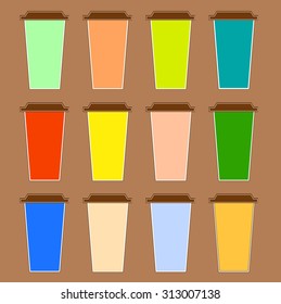 Different colored paper coffee cups. Vector illustration