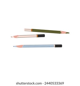 Different colored pencils. Childish crayon for painting art, writing notes. Drawing tools, draft instrument. School stationery, office supplies. Flat isolated vector illustration on white background