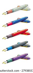 Different colored pens isolated on a white background