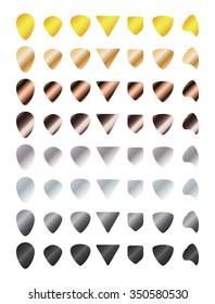 Different Colored Picks Set - Teardrop, Jazz, Classic, Equilateral Tringle, Pentagon, Large Triangle, Sharkfin - Isolated Illustration