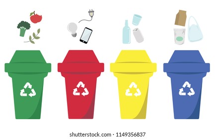 Different colored recycle rubbish bin concept.
