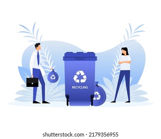 Different colored recycle waste bins vector illustration, Waste types segregation recycling.