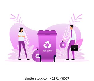 Different colored recycle waste bins vector illustration, Waste types segregation recycling.