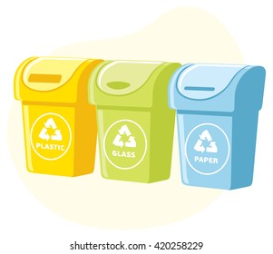 Different colored recycle waste bins
