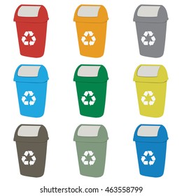 Different colored recycle waste bins vector illustration.