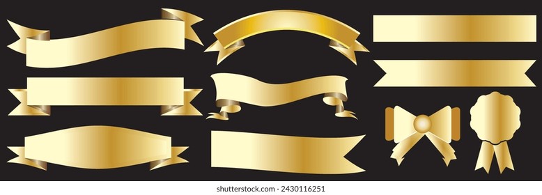 Different colored ribbons collection. Ribbon elements. Starburst label. Vintage. Modern simple ribbons collection. Vector illustration.