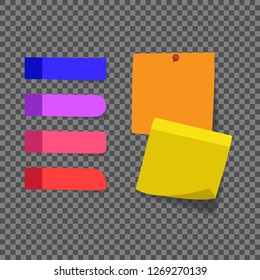 Different colored sheets of note papers collection. 