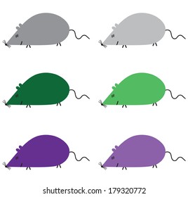 Different colored six mice on the white background