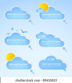 Different colored speech bubbles in weather clouds style. Good weather