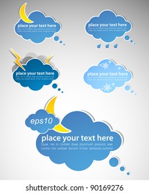 Different colored speech bubbles in weather clouds style