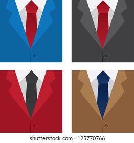 Different colored suit and ties