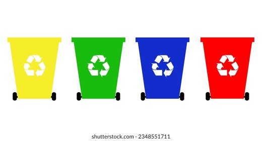 Different colored trash bins. Symbol for containers and waste separation.