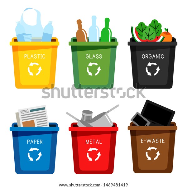 Different Colored Trash Cans Recycle Bins Stock Vector (Royalty Free ...