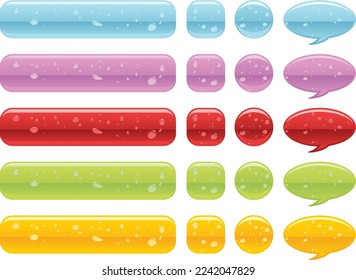 Different Colored Web Page Buttons With Droplets. Colorful Vector Illustration.
