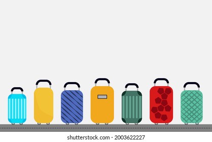 different colorful bags luggage.on a conveyor belt