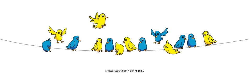 different colorful birds on wire, vector illustration