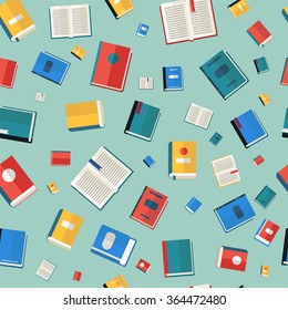 Different Colorful Books Seamless Pattern. Vector Illustration In Flat Style