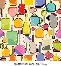 Different colorful bottles and cups - pattern