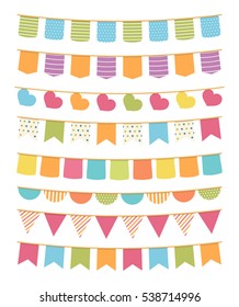 Different colorful bunting for decoration of invitations, greeting cards etc, bunting flags, vector eps10 illustration