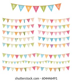 Different colorful bunting for decoration of invitations, greeting cards etc, bunting flags, vector eps10 illustration