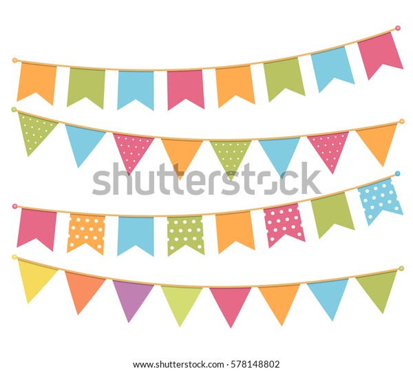 Different\
colorful bunting for decoration of invitations, greeting cards etc,\
bunting flags, vector eps10\
illustration