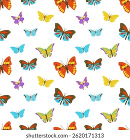 Different colorful butterflies vector seamless pattern