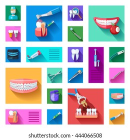 Different colorful dentist icons set with teeth examination treatment and equipment for care and treatment on white background flat isolated vector illustration