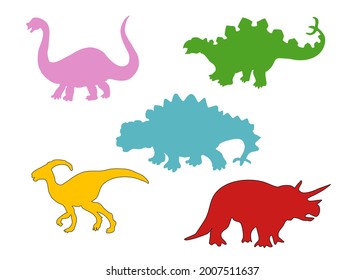 Different colorful dinosaurs-set of flat design. Extinct animals,Dino collection. Cartoon dinosaur set for textiles,wallpaper,background . Line art,doodle. Vector illustration.