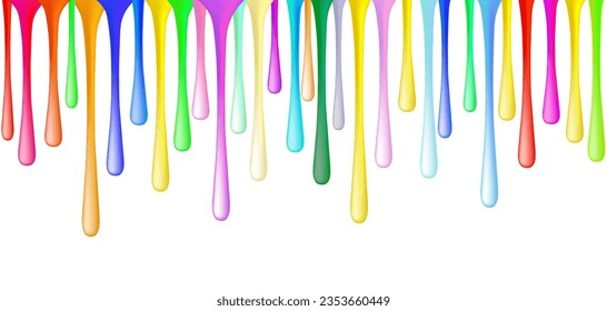 Different colorful drops. vector 3d illustration. paint falling drips vector. nail polish drops downfall. rainbow oil paint glossy drops isolated. multicolor nail varnish drips. paint droplet.