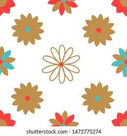 Different colorful flowers vector seamless pattern. Simple art. Illustration for kids fabric, wrapping and wall paper.