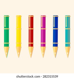 Different colorful fountain pen. Vector illustration