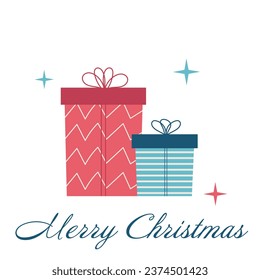 Diferente caja de regalo de color con tarjeta postal navideña de cinta. Ilustración del vector
