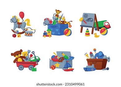 Different Colorful Kids Toy from Nursery Vector Set