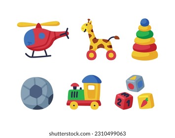 Different Colorful Kids Toy from Nursery Vector Set