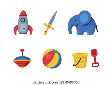 Different Colorful Kids Toy from Nursery Vector Set
