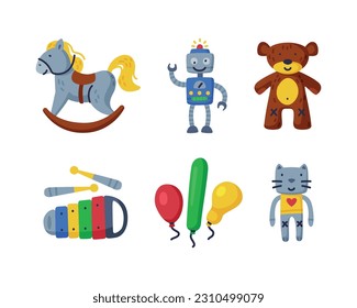 Different Colorful Kids Toy from Nursery Vector Set