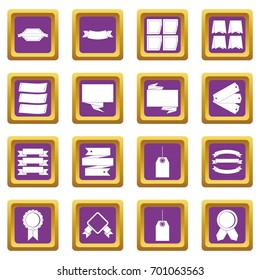 Different colorful labels icons set in purple color isolated vector illustration for web and any design