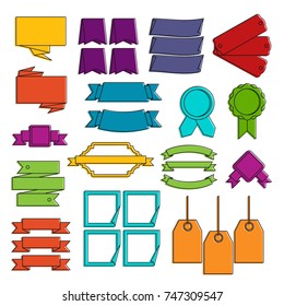 Different colorful labels icons set. Doodle illustration of vector icons isolated on white background for any web design