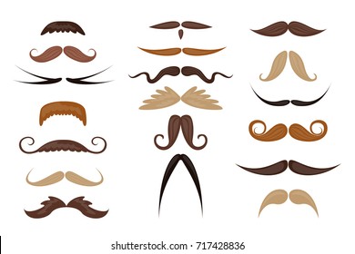 Different colorful mustache set on white background.