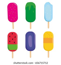 Different colorful popsicles isolated on a white background