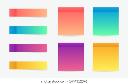 Different colorful post note stickers, vector collection. Sticky tapes with shadow template. Post note paper. Place any text on it.