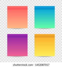 Different colorful post note stickers, vector collection. Sticky tapes with shadow template. Post note paper. Place any text on it.