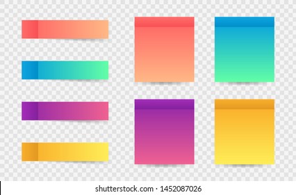 Different colorful post note stickers, vector collection. Sticky tapes with shadow template. Post note paper. Place any text on it.