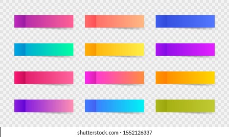 Different colorful post note stickers, vector collection. Sticky tapes with shadow template. Post note paper. Place any text on it.