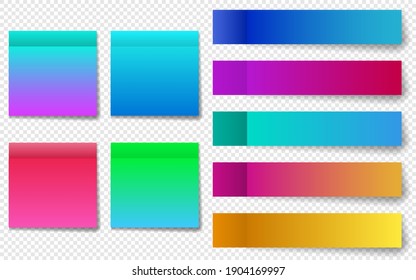 Different colorful post note stickers, vector collection. Sticky tapes with shadow template. Color gradient stickers. EPS 10