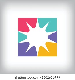 Different colorful star burst design. Simple artistic innovation flare corporate logo template.